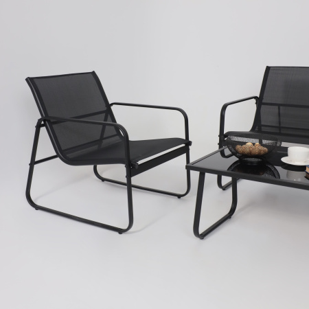 Комплект мебели садовой AksHome VERANDA (кресло 2шт, диван 1шт, стол 1шт), черный