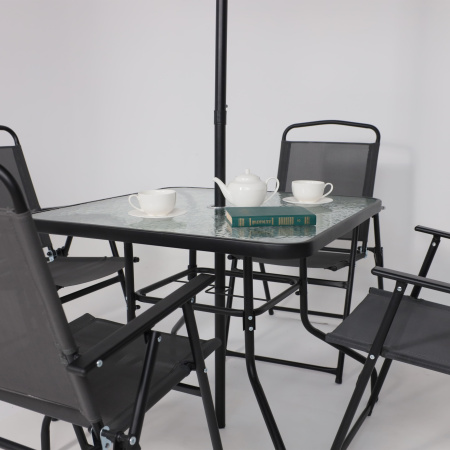 Комплект мебели садовой AksHome PICNIC (стол 1шт, 4 кресла, зонт 1шт), серый, черный