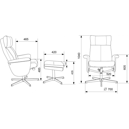 Кресло мягкое Бюрократ Baron, ткань, серый, металл, с пуфом