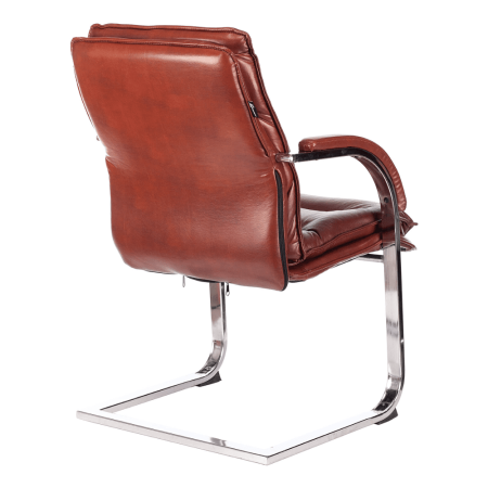 Кресло на полозьях "Бюрократ T-9927SL-LOW-V", натуральная кожа, светло-коричневый, металл хром