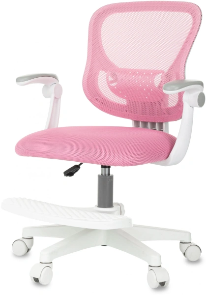 Кресло детское Бюрократ Burokids 3, сетка, ткань, пластик, корпус белый, подставка для ног, розовый