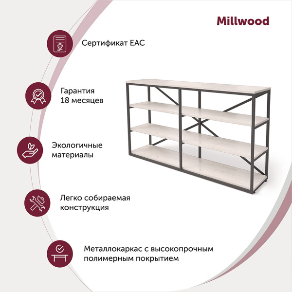 Стеллаж Loft ОR-1, черный, белый крафт