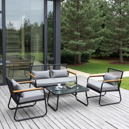 Комплект мебели садовой AksHome GARDENIA (кресло  2 шт, диван 1 шт, стол 1 шт), черный