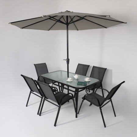 Комплект мебели садовой AksHome SUNBEAM (стол 1 шт, 6 кресел, зонт 1 шт), серый, черный