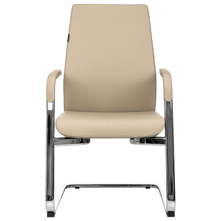 Кресло на полозьях Бюрократ "_JONS-LOW-V", натуральная кожа, бежевый, металл хром