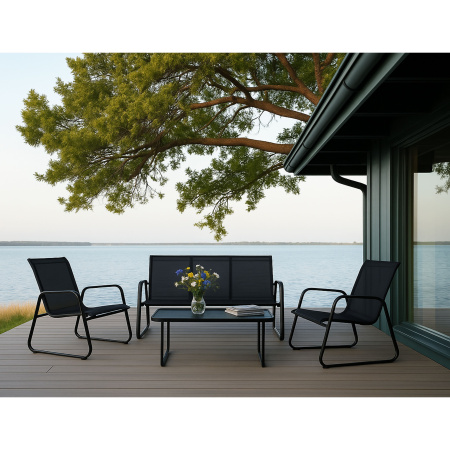 Комплект мебели садовой AksHome VERANDA (кресло 2шт, диван 1шт, стол 1шт), черный