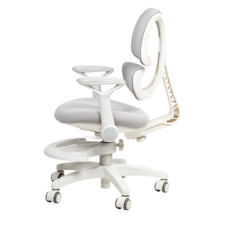 Кресло детское Ergosmart Antey, ткань, пластик, корпус белый, подставка для ног, с чехлом розовым, серый