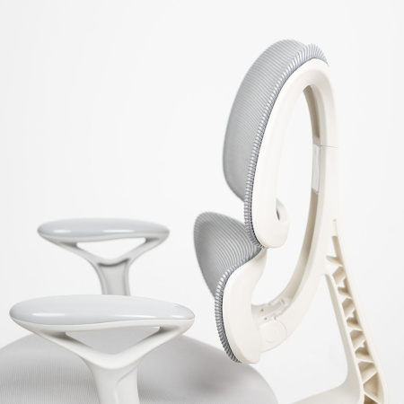 Кресло детское Ergosmart Antey, ткань, пластик, корпус белый, подставка для ног, с чехлом розовым, серый