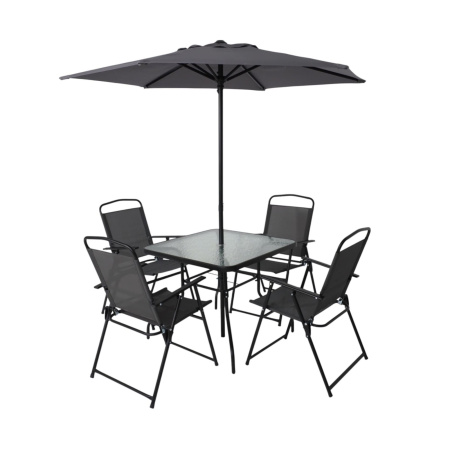 Комплект мебели садовой AksHome PICNIC (стол 1шт, 4 кресла, зонт 1шт), серый, черный