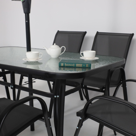 Комплект мебели садовой AksHome SUNBEAM (стол 1 шт, 6 кресел, зонт 1 шт), серый, черный