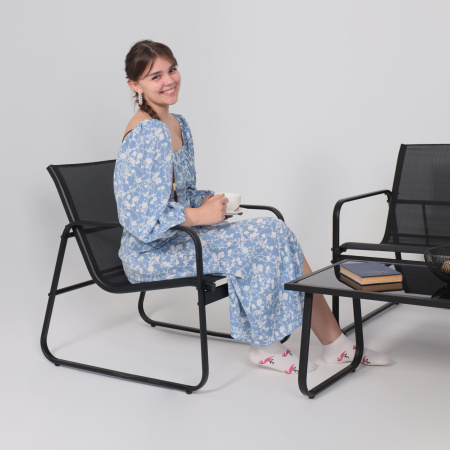 Комплект мебели садовой AksHome VERANDA (кресло 2шт, диван 1шт, стол 1шт), черный