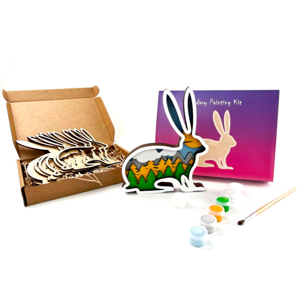 Пазл деревянный набор для раскрашивания "Зайчик 3243" 3D, разноцветный