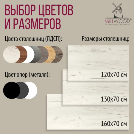 Стол письменный Millwood Лофт Сиэтл (ДТ-5), 1600х700 мм, дуб белый крафт, черный