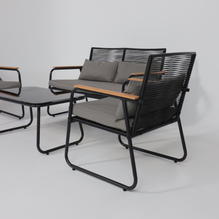 Комплект мебели садовой AksHome GARDENIA (кресло  2 шт, диван 1 шт, стол 1 шт), черный