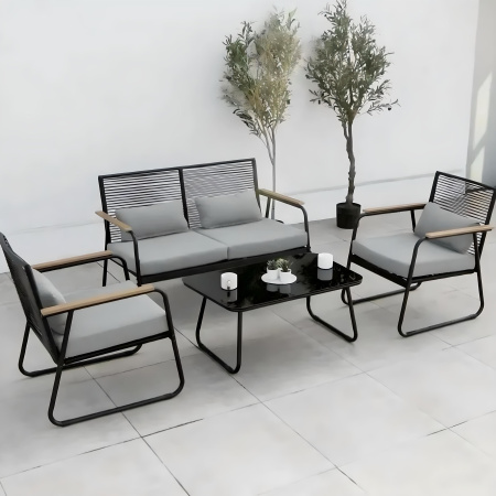 Комплект мебели садовой AksHome GARDENIA (кресло  2 шт, диван 1 шт, стол 1 шт), черный