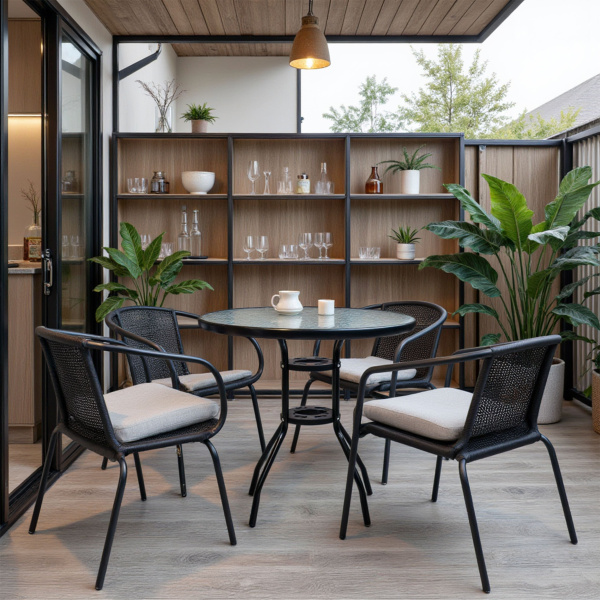 Стол садовый VERONA, 800х800х730 мм, сталь черная, закаленное стекло 5мм Стол садовый VERONA, 800х800х730 мм, сталь черная, закаленное стекло 5мм