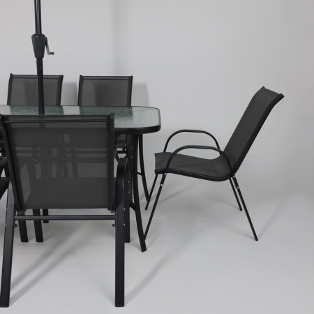 Комплект мебели садовой AksHome SUNBEAM (стол 1 шт, 6 кресел, зонт 1 шт), серый, черный