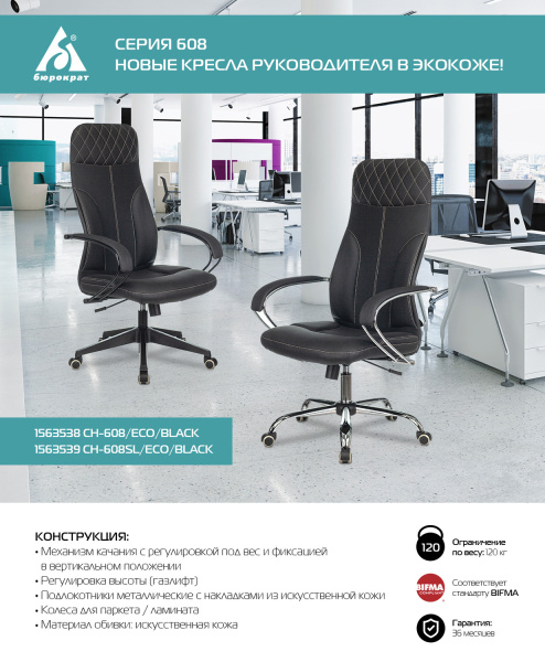 Кресло компьютерное Бюрократ CH-608/ECO, черный