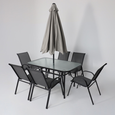 Комплект мебели садовой AksHome SUNBEAM (стол 1 шт, 6 кресел, зонт 1 шт), серый, черный