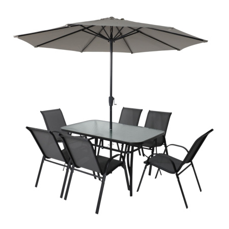 Комплект мебели садовой AksHome SUNBEAM (стол 1 шт, 6 кресел, зонт 1 шт), серый, черный