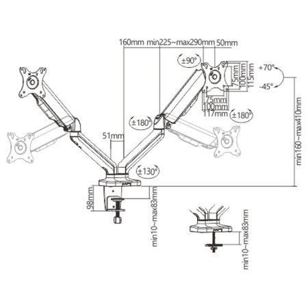 Крепление для 2-ух мониторов Power Black DBL, черный