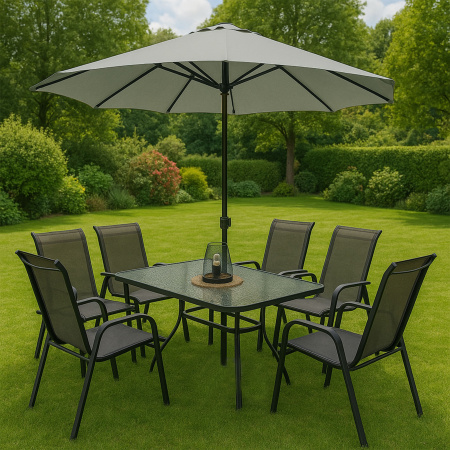 Комплект мебели садовой AksHome SUNBEAM (стол 1 шт, 6 кресел, зонт 1 шт), серый, черный